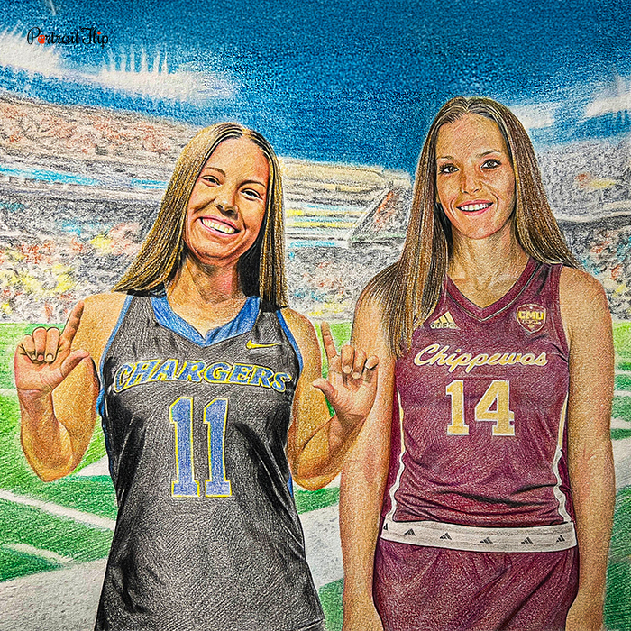 Colored pencil portrait of two athletes